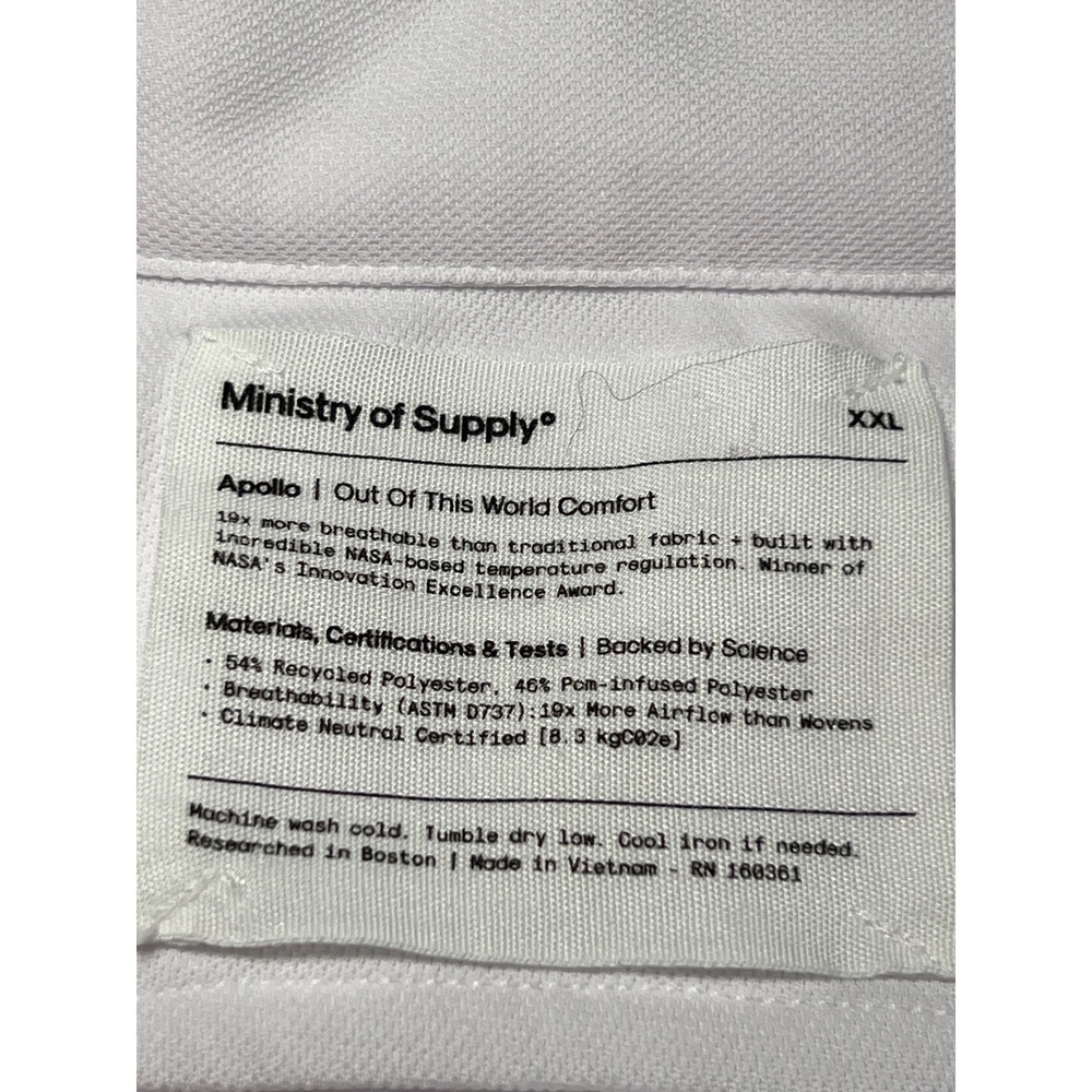 Ministry of Supply Apollo White Polo Shirt  Mens XXL NASA Tech Breathable Pique
